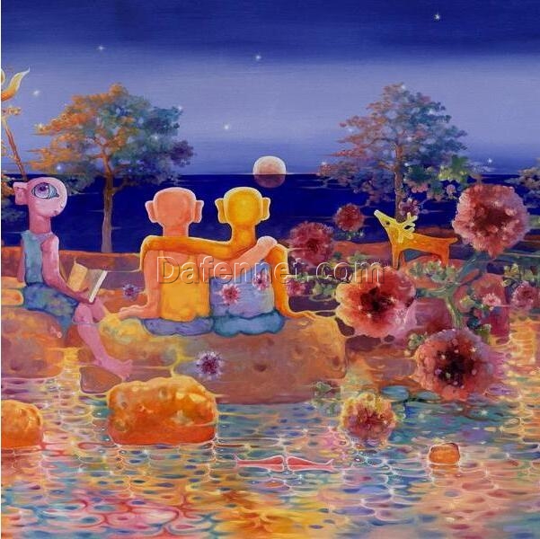 DaFen Village Original Artist Yan Zeming and His Original Oil Painting ‘Family Watching the Sunrise Together