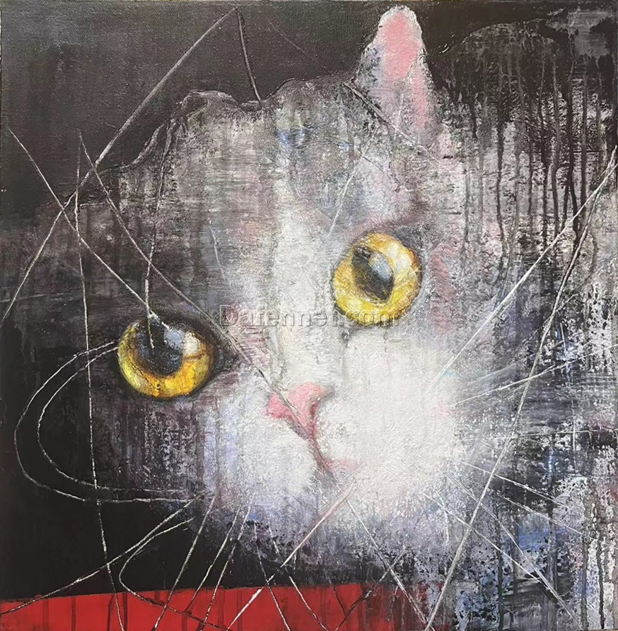 Custom Cat Portrait Original Art in Impressionist Style – Creative Impressionism Oil Painting Artwork for Home Decor