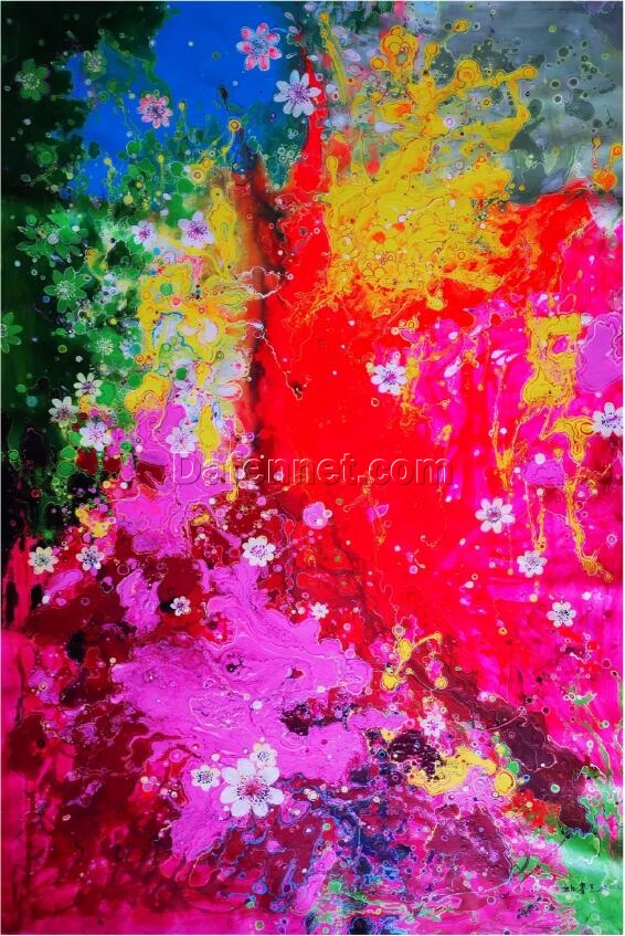 Original Acrylic Painting: ‘Life as Summer Flowers’ – Vibrant Abstract Flow Art