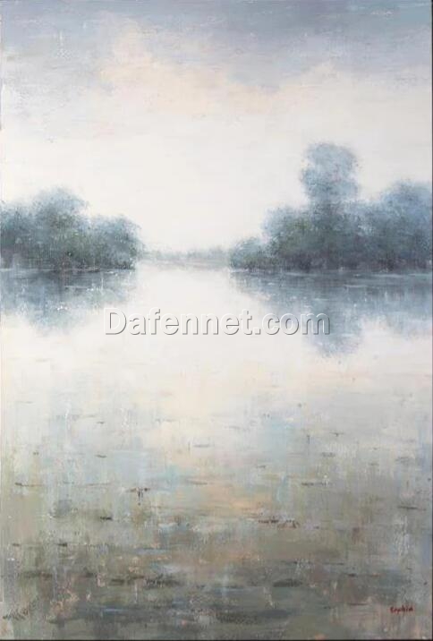 Tranquil Lake Abstract Oil Painting – Serene Modern Decorative Artwork for Contemporary Interiors