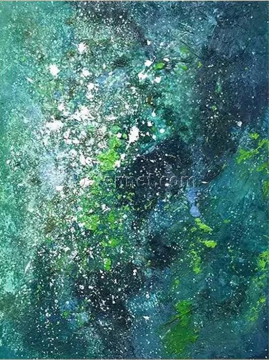 Green Galaxy Abstract Oil Painting – Lush Cosmic Artwork by Dafen Village Art Studio