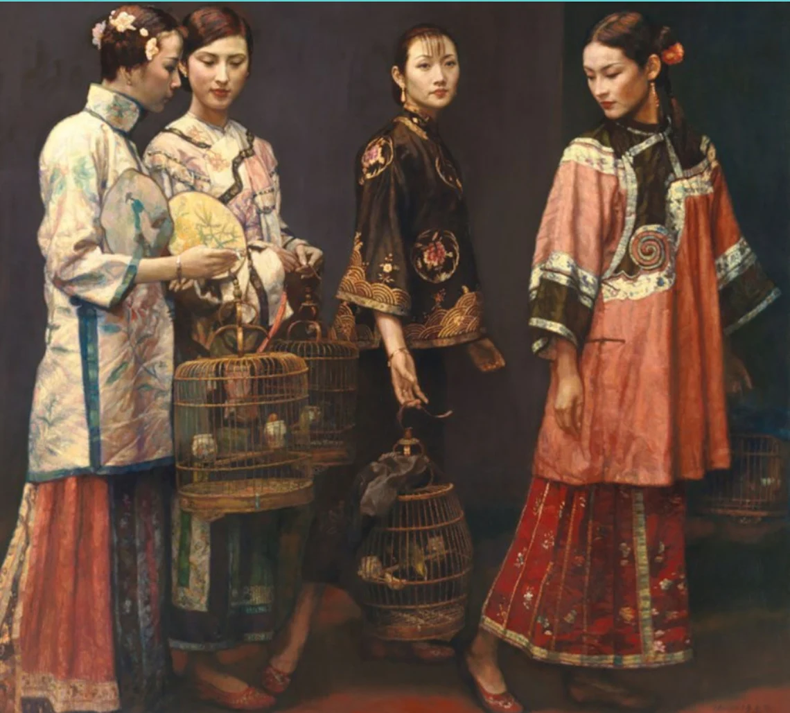 Chen Yifei Original: ‘Beauties on Promenade’ – Classic Chinese Art Elegance for Collector’s Gallery