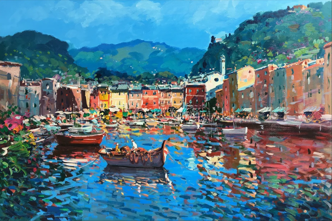 Impressionist Seascape Canvas Painting: Portofino, Italy – Authentic Italian Artwork