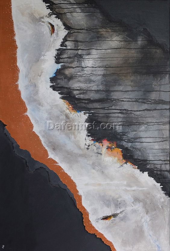 Buy Modern Abstract Blue Orange River Art Canvas – Landscape Wall Art for Home Decor from Dafen Village Oil Painting Studio