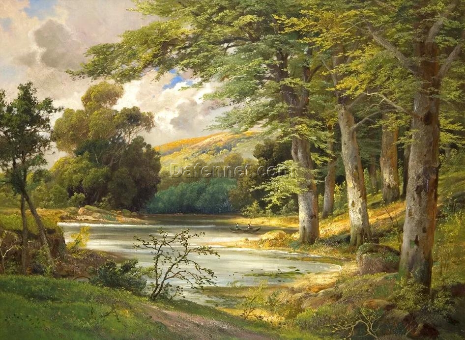 Captivating Forest River Scene: Timeless Oil Paintings from DaFen Village Artisans