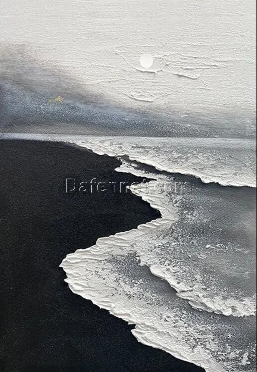 Buy Black and White Tranquil Beach Textured Oil Paintings from Dafen Village Art Studio