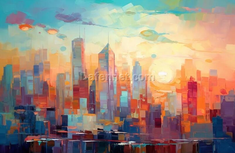 Vibrant New York City: Abstract Textured Oil Paintings in Multicolor from Dafen Village Art Studio – Custom Pieces Available