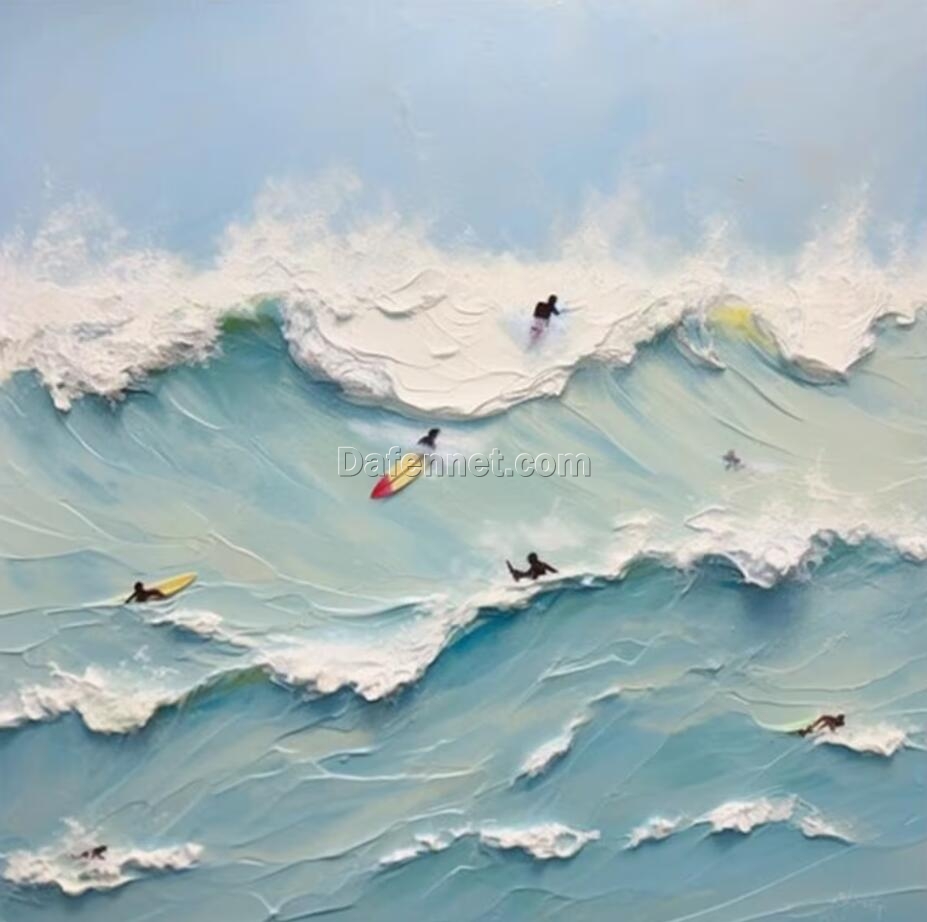 Joyful Coastline: Custom 3D Oil Paintings of Swimming and Surfing Adventures from Dafen Village Art Studio – Order Your Unique Piece Today