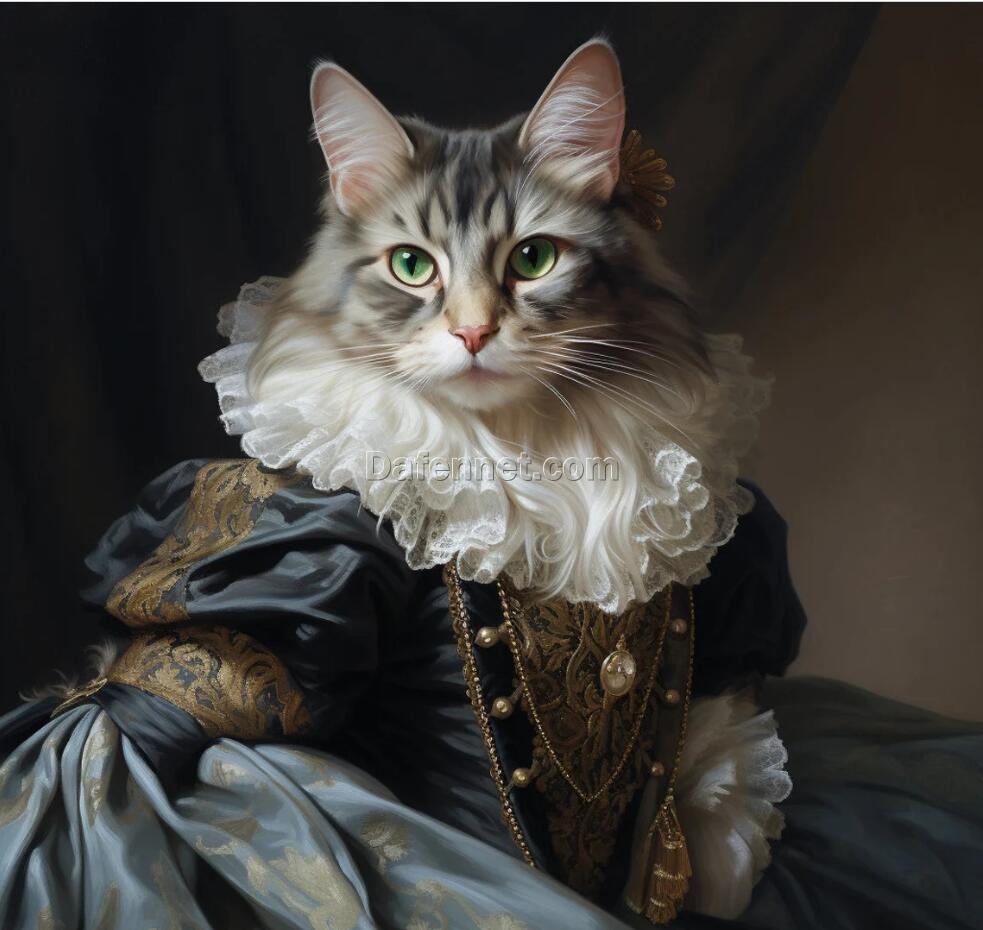 Royal Lady Cat Portraits: Custom Noble Pet Paintings for Cat Lovers