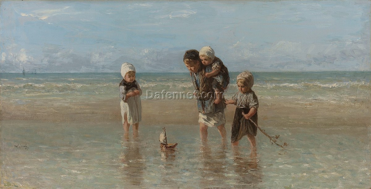 DaFen Oil Painting Studio Custom Reproduction of Jozef Israëls’ Impressionist Classic “Children of the Sea”, Exquisite Brushstrokes, Personalized