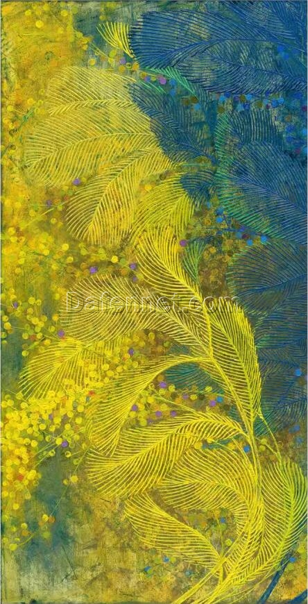 Golden Leaves and Greenery Decorative Oil Painting – Lush Botanical Art Handcrafted in Dafen Village Studio, Ideal for Refreshing Any Room Decor