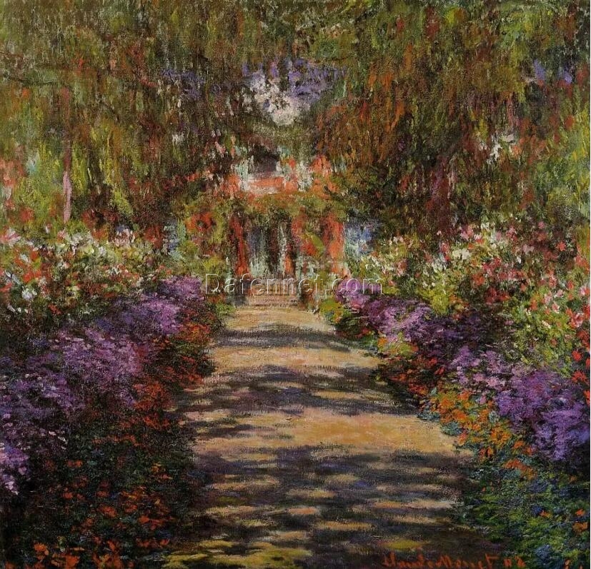 Claude Monet’s ‘Pathway in Monet’s Garden at Giverny’ – Premium Oil Painting Reproduction on Canvas, Large Impressionist Landscape Art for Home or Office Decor, Authentic French Artwork Replica, High-Quality Museum-Grade, Ready to Hang