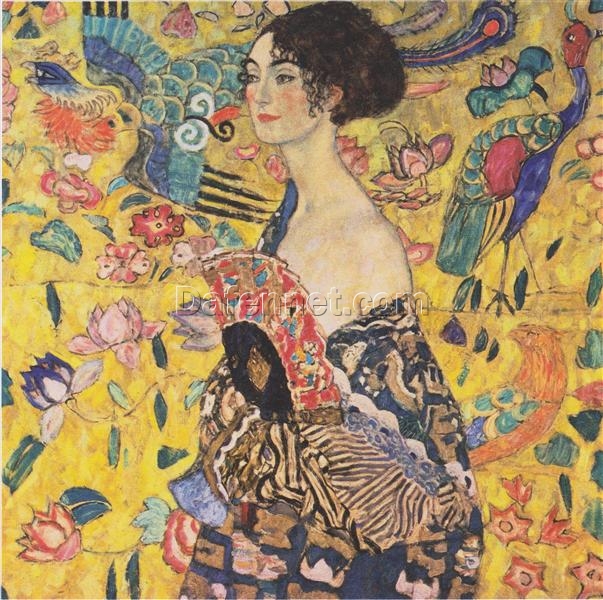 Lady with Fan by Gustav Klimt – Custom Oil Painting, Hand-Painted Reproduction, Dafen Village Art Studio