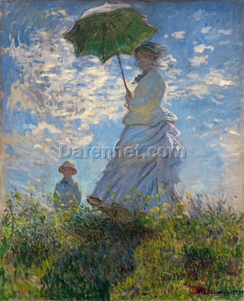 Claude Monet’s ‘The Promenade (Woman with a Parasol)’ – Premium Canvas Oil Painting Replica, Impressionist Wall Art Decor, Ready to Hang