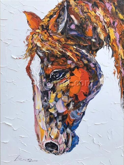 Modern Abstract Horse Oil Painting – Custom Horse Art for Elegant Home Decor by Dafen Village Studio