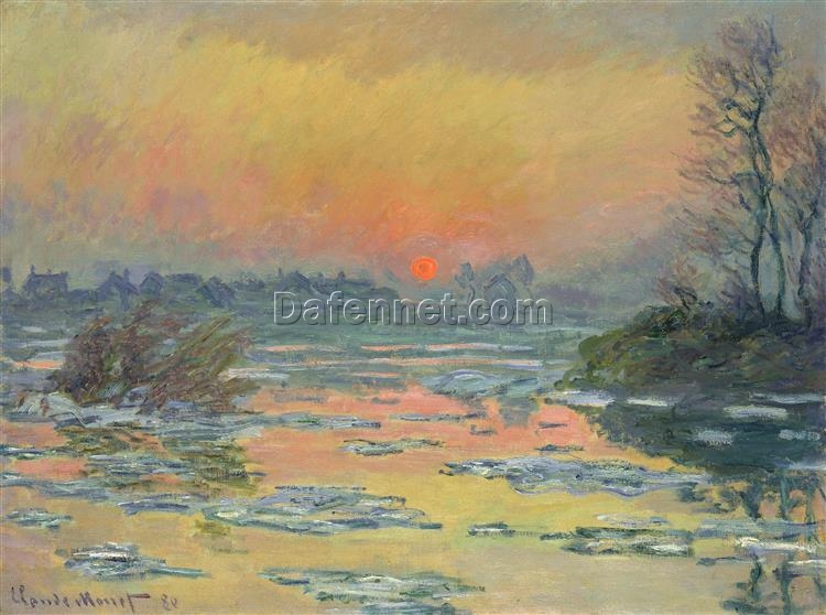 Monet’s Sunset on the Seine in Winter (1880) – High-Quality Oil Painting Reproduction from Dafen Village Artist