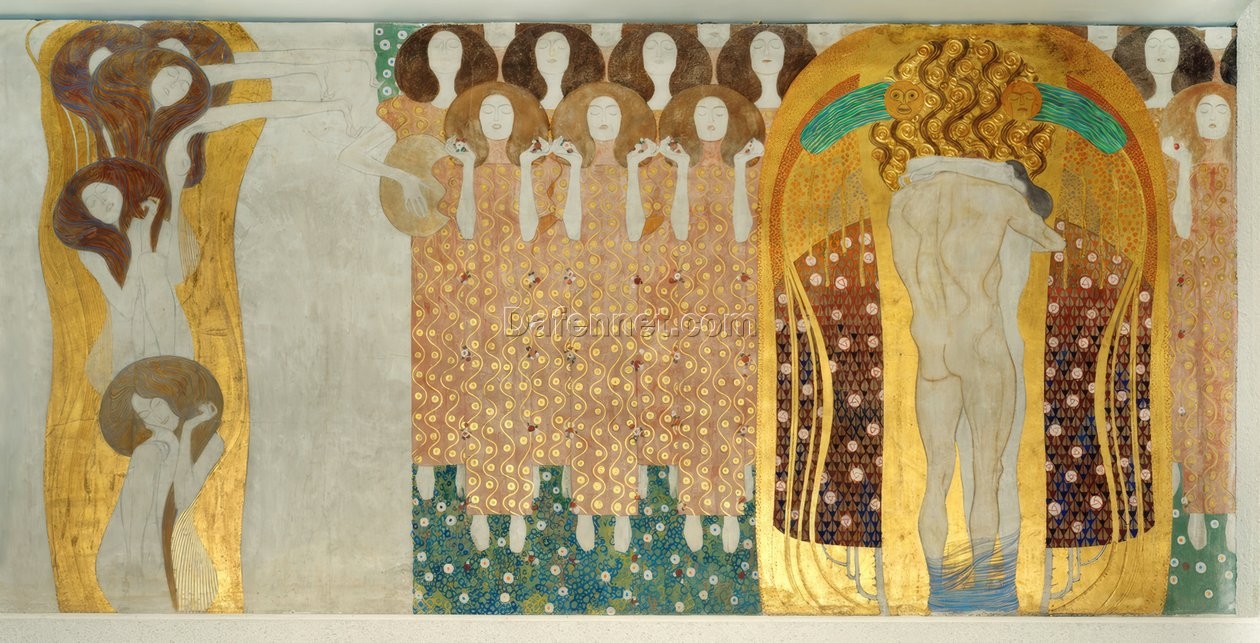 Gustav Klimt ‘Beethoven Frieze’ Fresco – Elegant Art Nouveau Masterpiece Depicting Beethoven on Canvas