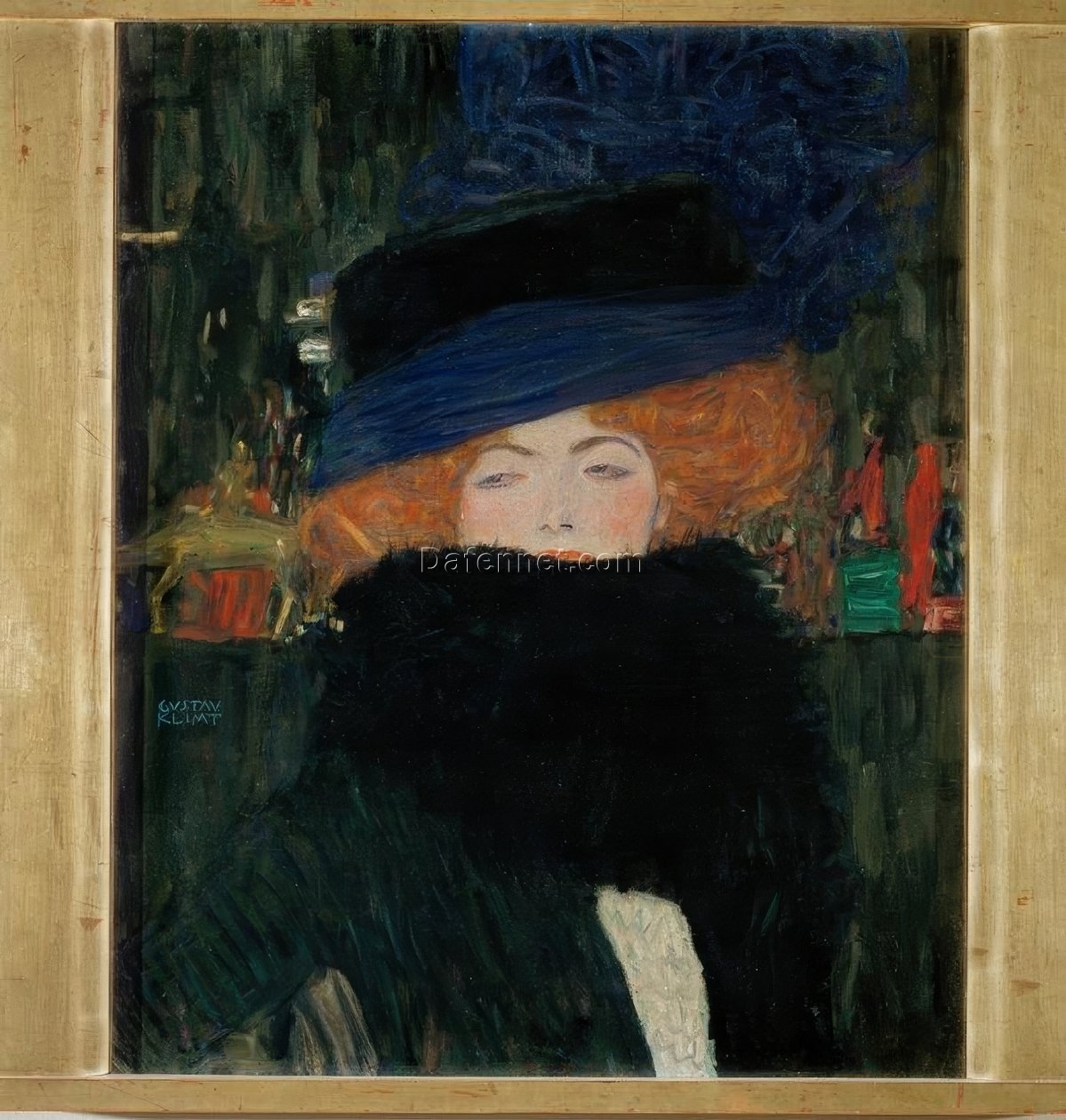 Gustav Klimt ‘Lady with Hat and Feather Boa’ 1909 – Elegant Art Nouveau Oil Painting of a Stylish Woman