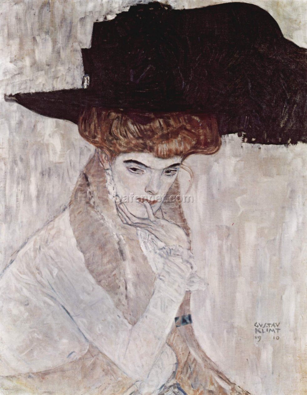 Gustav Klimt ‘The Black Hat’ 1910 – Elegant Art Nouveau Portrait of a Woman in Stylish Fashion