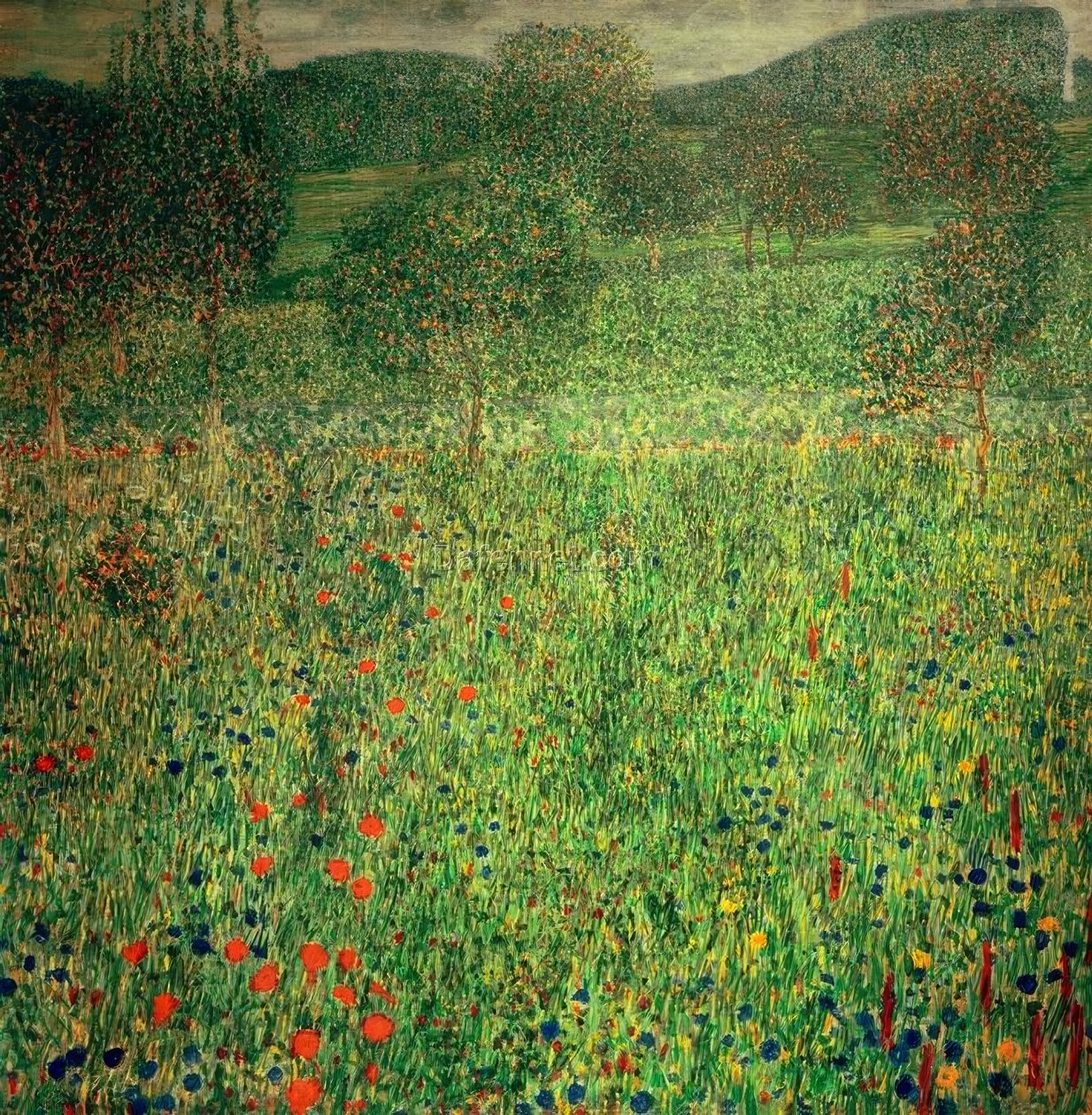 Hand-painted Gustav Klimt ‘Garden Landscape’ – Iconic Art Nouveau Landscape with Flourishing Nature