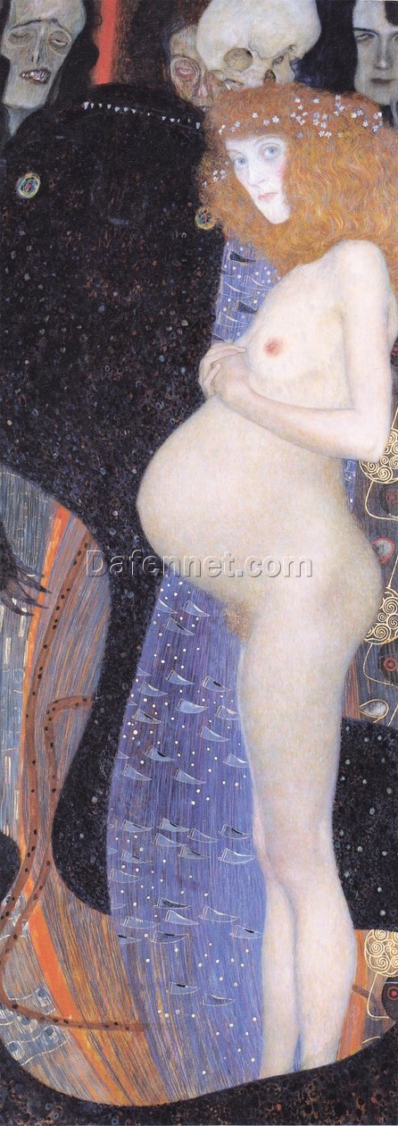 Hand-painted Gustav Klimt ‘Hope I’ 1912 Oil Painting – Iconic Art Nouveau Depiction of Hope and Expectation