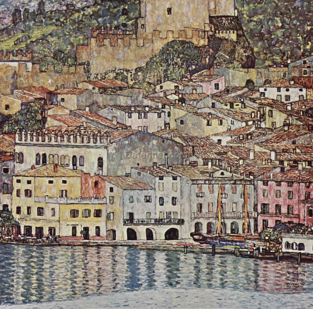 Gustav Klimt ‘Malcesine on Lake Garda’ 1913 Oil Painting Reproduction – Scenic Art Nouveau Town Painting for Sale