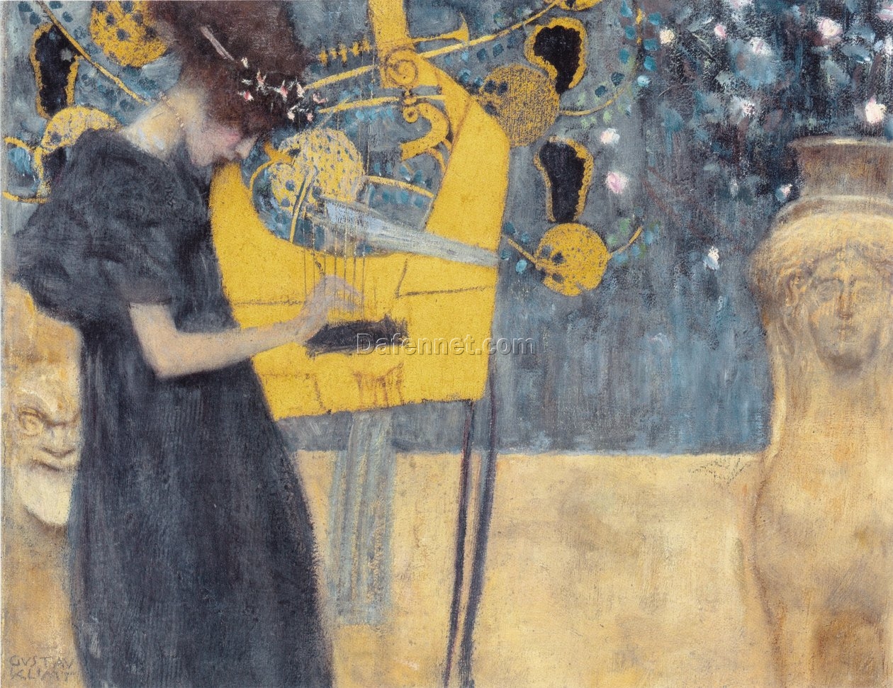 Gustav Klimt ‘Music 1’ 1895 Oil Painting – Stunning Art Nouveau Representation of Music and Female Form