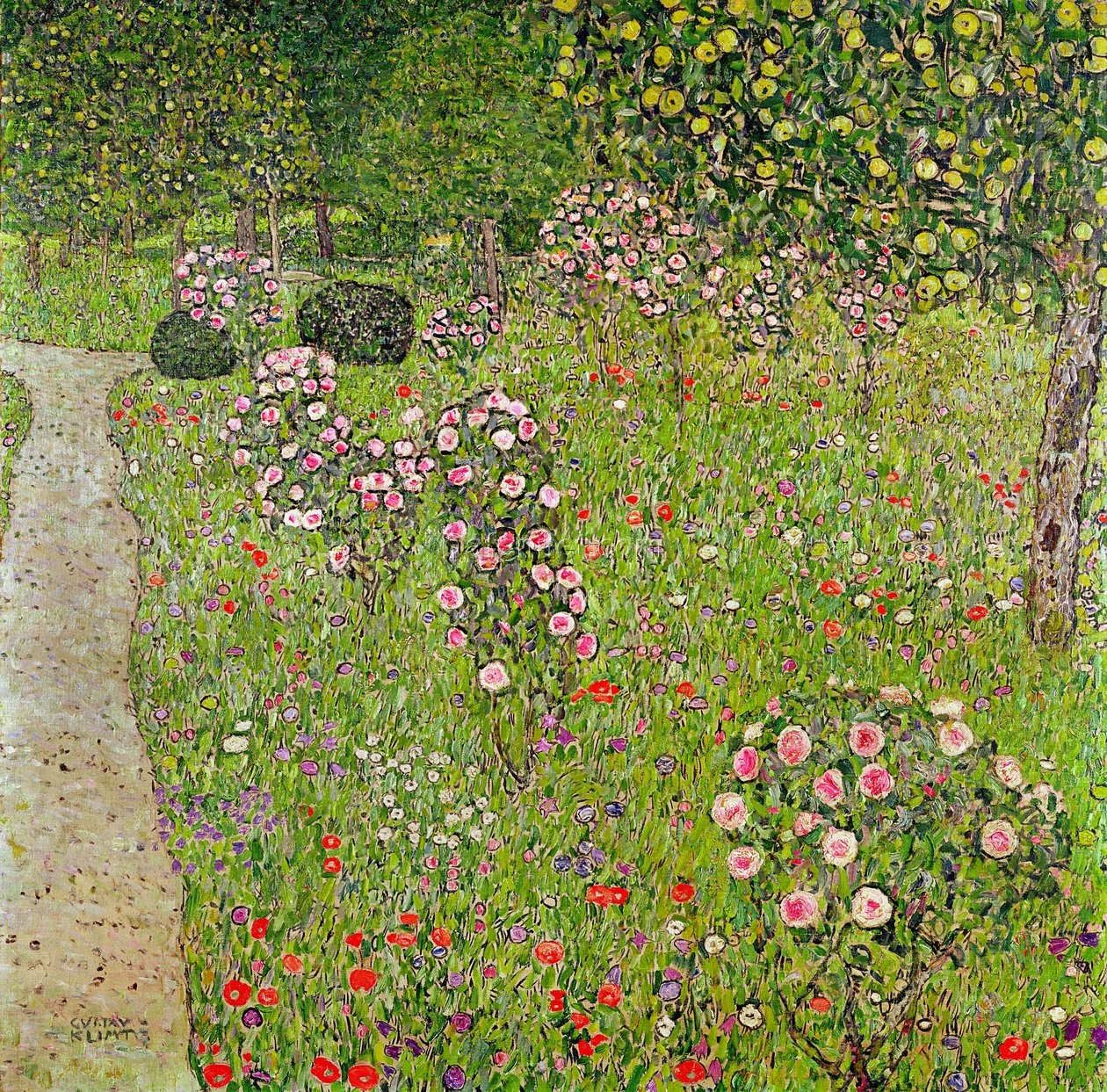 Gustav Klimt ‘Orchard with Roses’ Oil Painting Reproduction – Iconic Art Nouveau Floral Landscape on Canvas