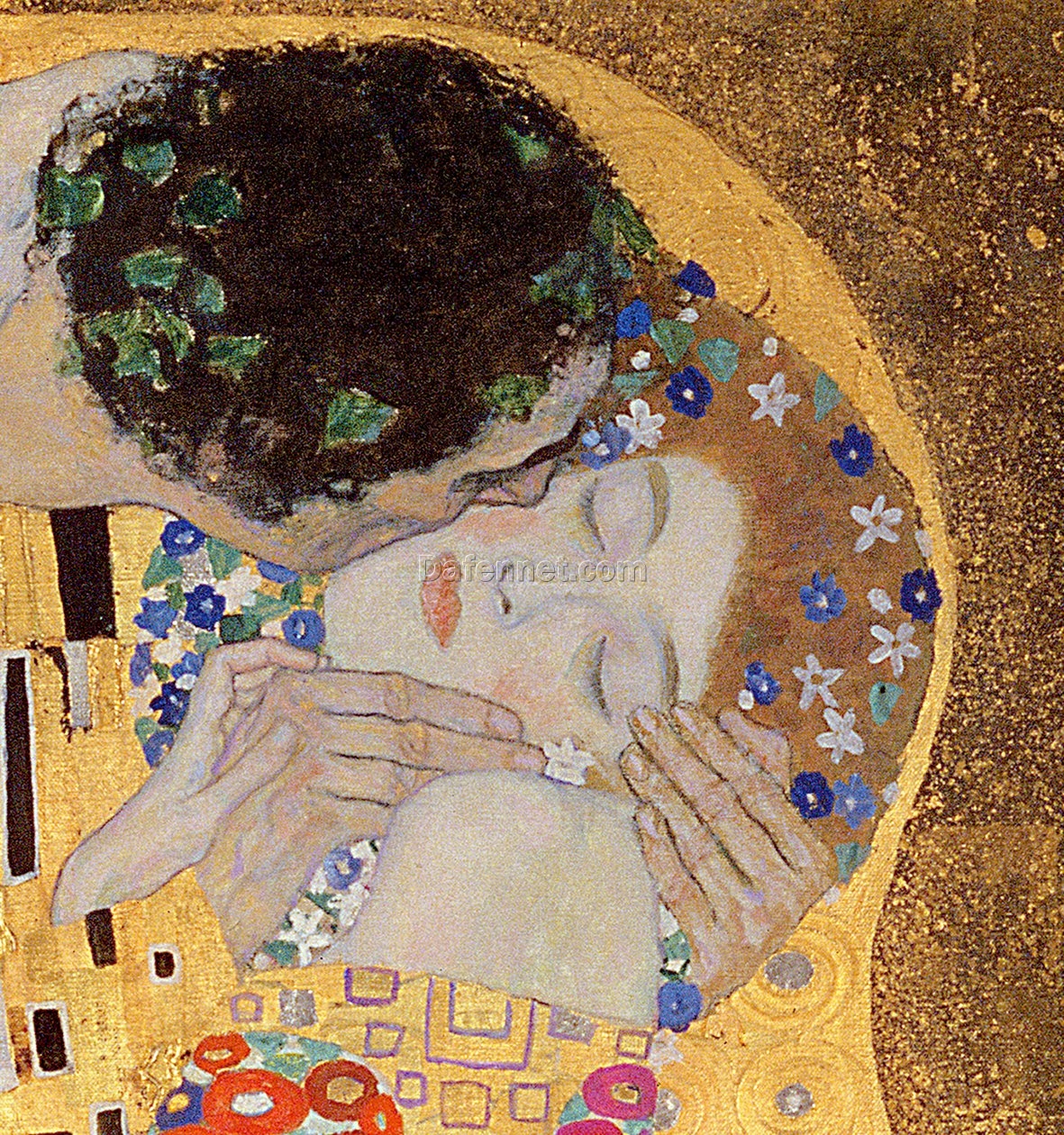 Hand-painted Gustav Klimt ‘The Kiss’ 1907-08 (Detail) – Beautiful Art Nouveau Detail from the Masterpiece of Passion