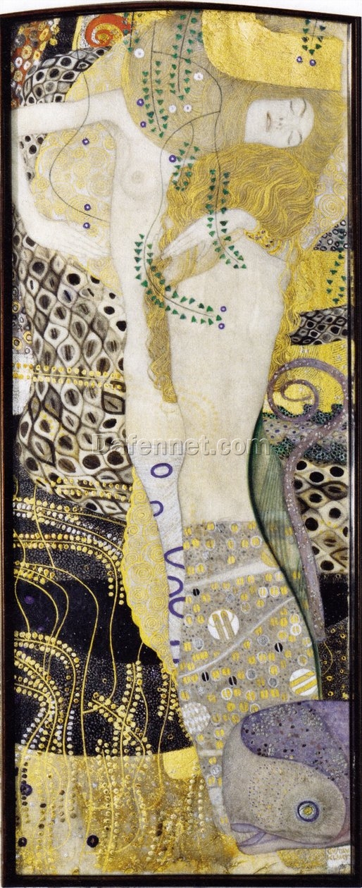 Gustav Klimt ‘Water Serpents I (Friends)’ 1904 Oil Painting – Art Nouveau Depiction of Female Figures and Nature