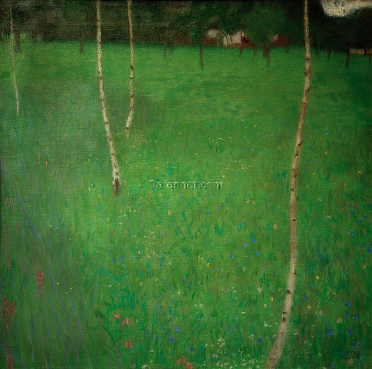 Buy Gustav Klimt ‘Farmhouse with Birches’ Oil Painting – Elegant Art Nouveau Rural Village and Nature Artwork