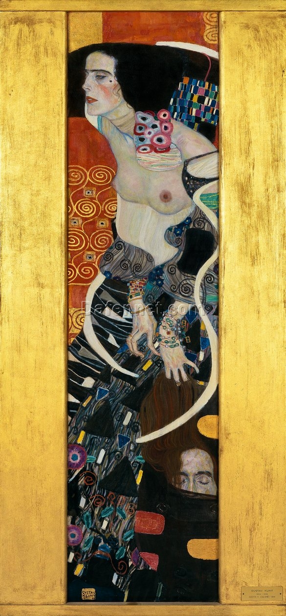 Hand-painted Gustav Klimt ‘Judith II Salome’ 1909 Oil Painting – Stunning Art Nouveau Portrait of Salome