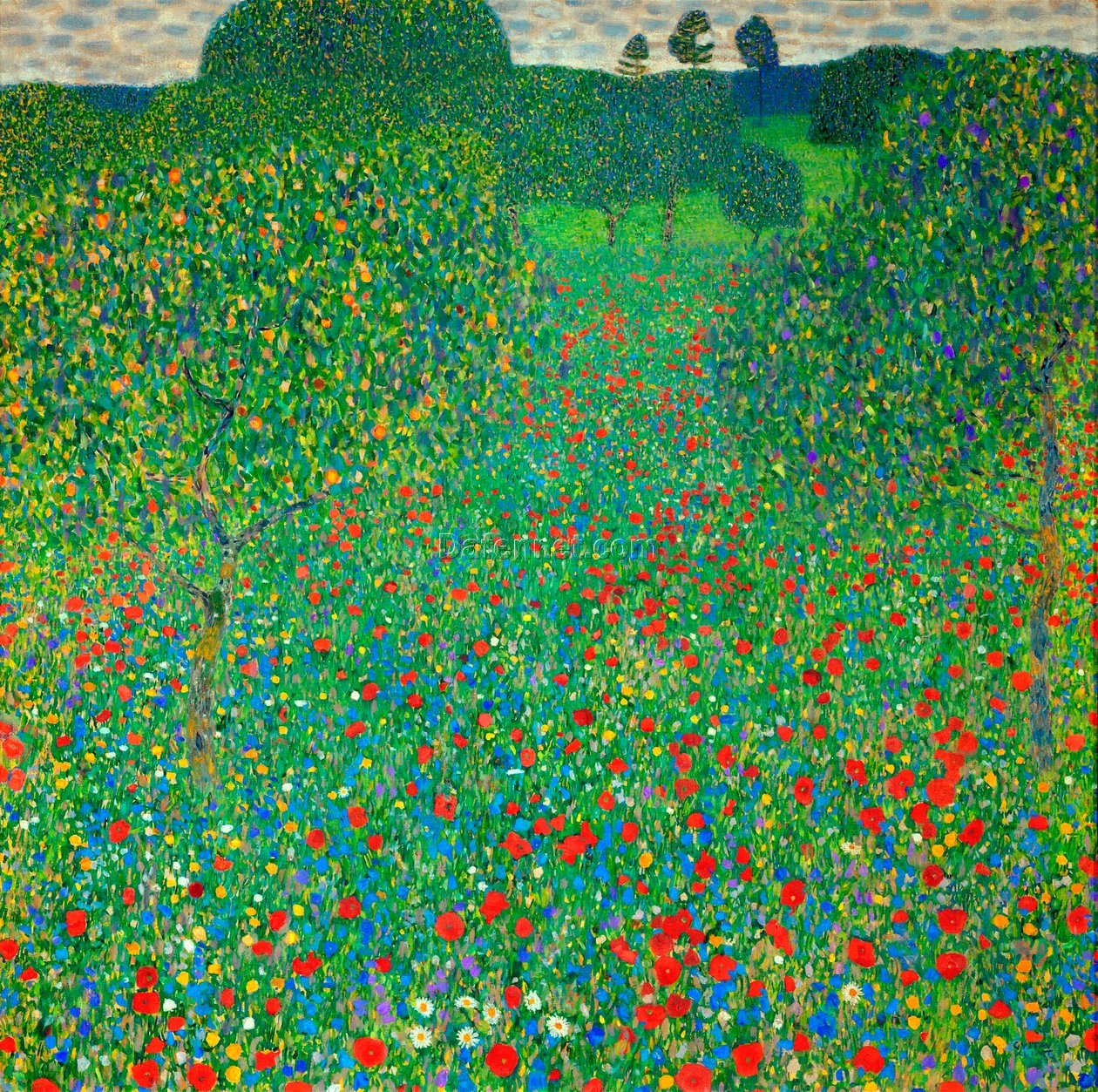 Gustav Klimt ‘Poppy Field’ Oil Painting – Iconic Art Nouveau Floral Landscape Reproduction