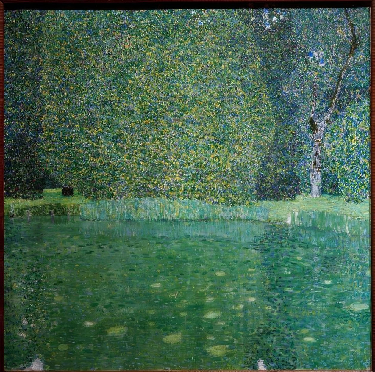 Gustav Klimt ‘Castle Pond in Kammer on the Attersee’ 1909 Oil Painting – Stunning Art Nouveau Representation of Castle and Water