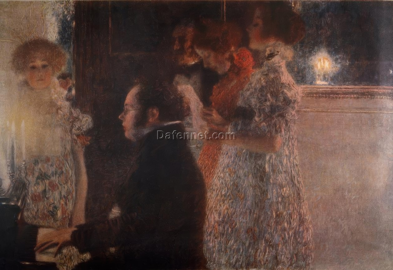 Gustav Klimt ‘Schubert at the Piano’ 1825 Oil Painting Reproduction – Art Nouveau Portrait on Canvas