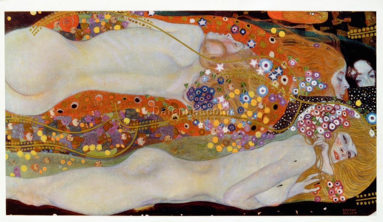 Hand-painted Gustav Klimt ‘Water Serpents II’ Oil Painting – Stunning Art Nouveau Nude and Symbolism