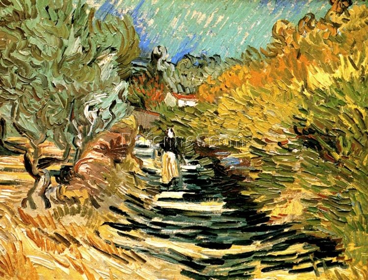 Fine Art Reproduction of Van Gogh’s A Road in St. Remy with Female Figures – Classic 1889 Oil Painting by Dafen Village Artists