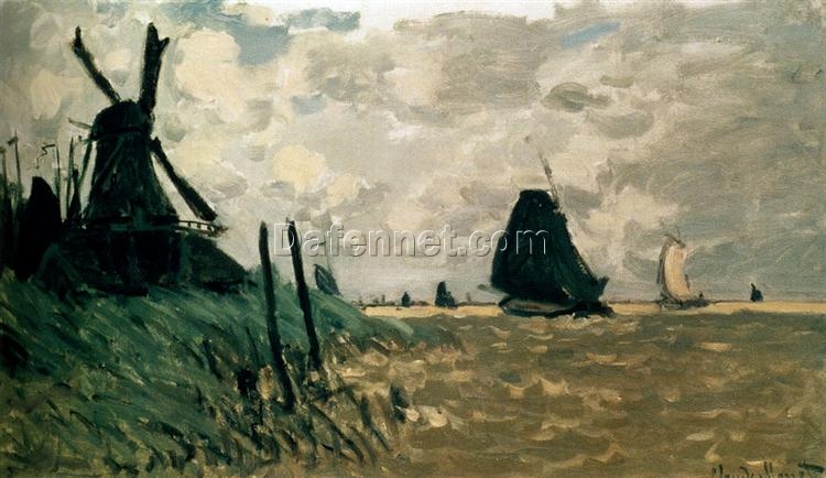 A Windmill near Zaandam (1871) by Claude Monet – High-Quality Hand-Painted Oil Artwork from Dafen Village Studio