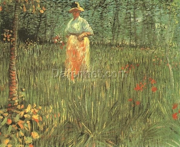 Hand-Painted Van Gogh A Woman Walking in a Garden 1887 Oil Painting – Elegant Wall Art by Dafen Village Studio