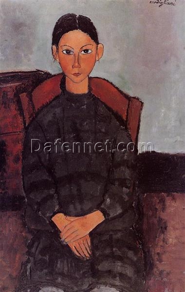 Amedeo Modigliani “A Young Girl with a Black Overall” 1918 – Authentic Oil Painting Reproduction | Custom Size Available | Dafen Village Art Studio