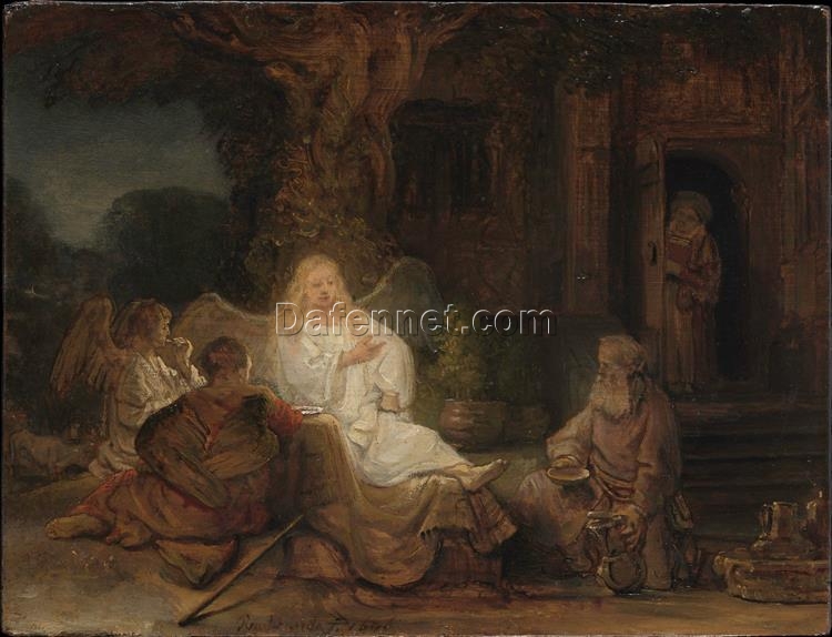 Hand-painted Rembrandt ‘Abraham Serving the Angels’ 1646 – A Profound Religious Artwork