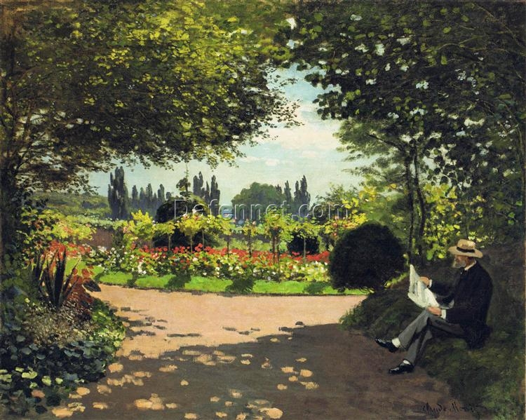 Oil Painting of Adolphe Monet Reading in the Garden (1866) by Claude Monet – Custom Commission from Dafen Village Art Studio