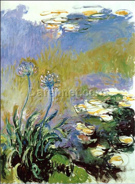 Vibrant Agapanthus by Claude Monet – Hand-Painted Floral Oil Painting from Dafen Village Studio