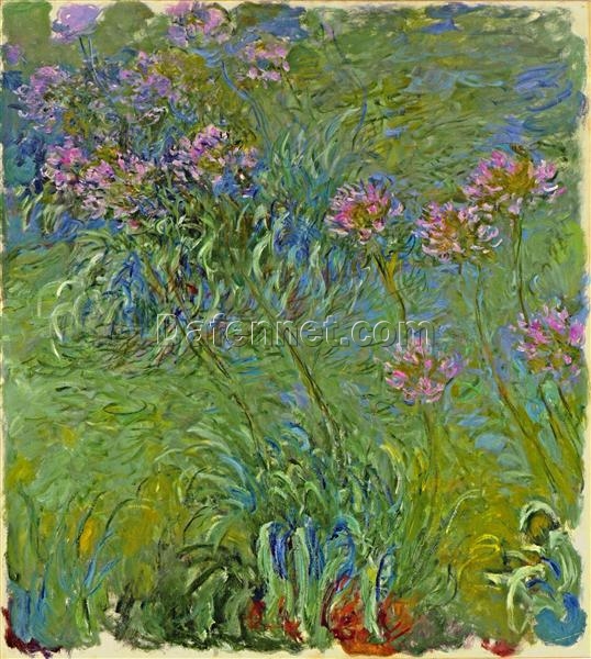 Stunning Agapanthus Flowers Oil Painting by Claude Monet | 1914-1917 | Handcrafted Floral Artwork from Dafen Village