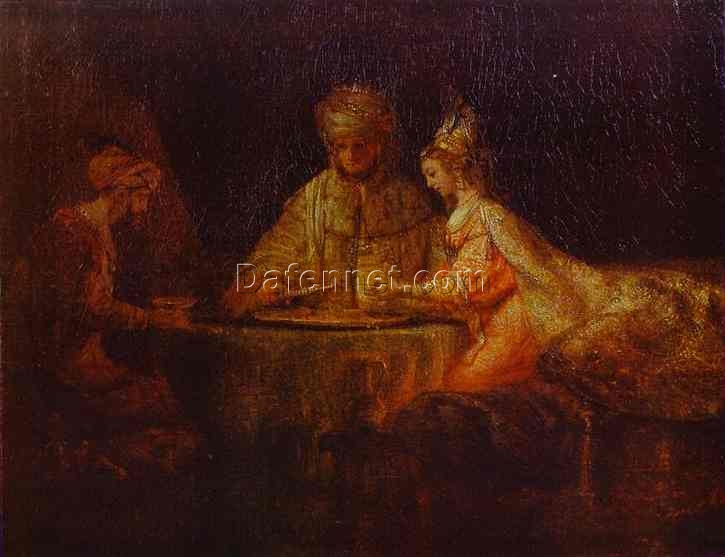 Rembrandt ‘Ahasuerus, Haman, and Esther’ 1660 – A Dramatic Biblical Scene Captured in Detail