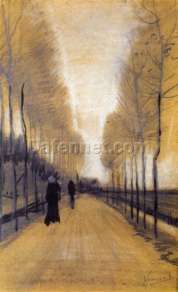 Handcrafted Van Gogh Alley Bordered by Trees 1884 Oil Painting – Beautiful Landscape Art by Dafen Village Studio