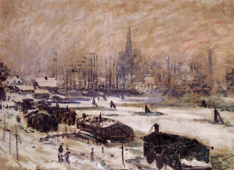 Impressionist Winter Painting: Amsterdam in the Snow 1874 by Claude Monet | Custom Oil Painting from Dafen Village