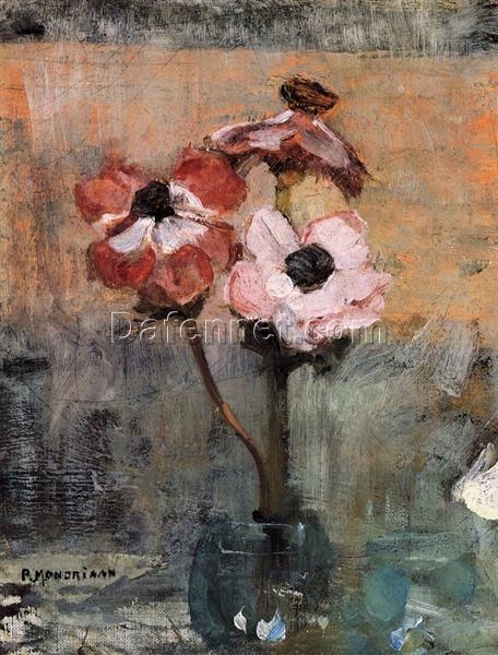 Piet Mondrian “Anemones in a Vase” (1909) – Handcrafted Oil Painting on Canvas