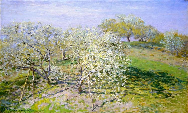 Claude Monet Apple Trees in Bloom (1873) Oil Painting – Custom Hand-Painted Artwork, Vibrant Spring Scene from Dafen Village