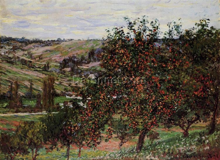 Impressionist Apple Trees near Vetheuil – Hand-Painted Oil Reproduction by Dafen Village Artists, Inspired by Claude Monet